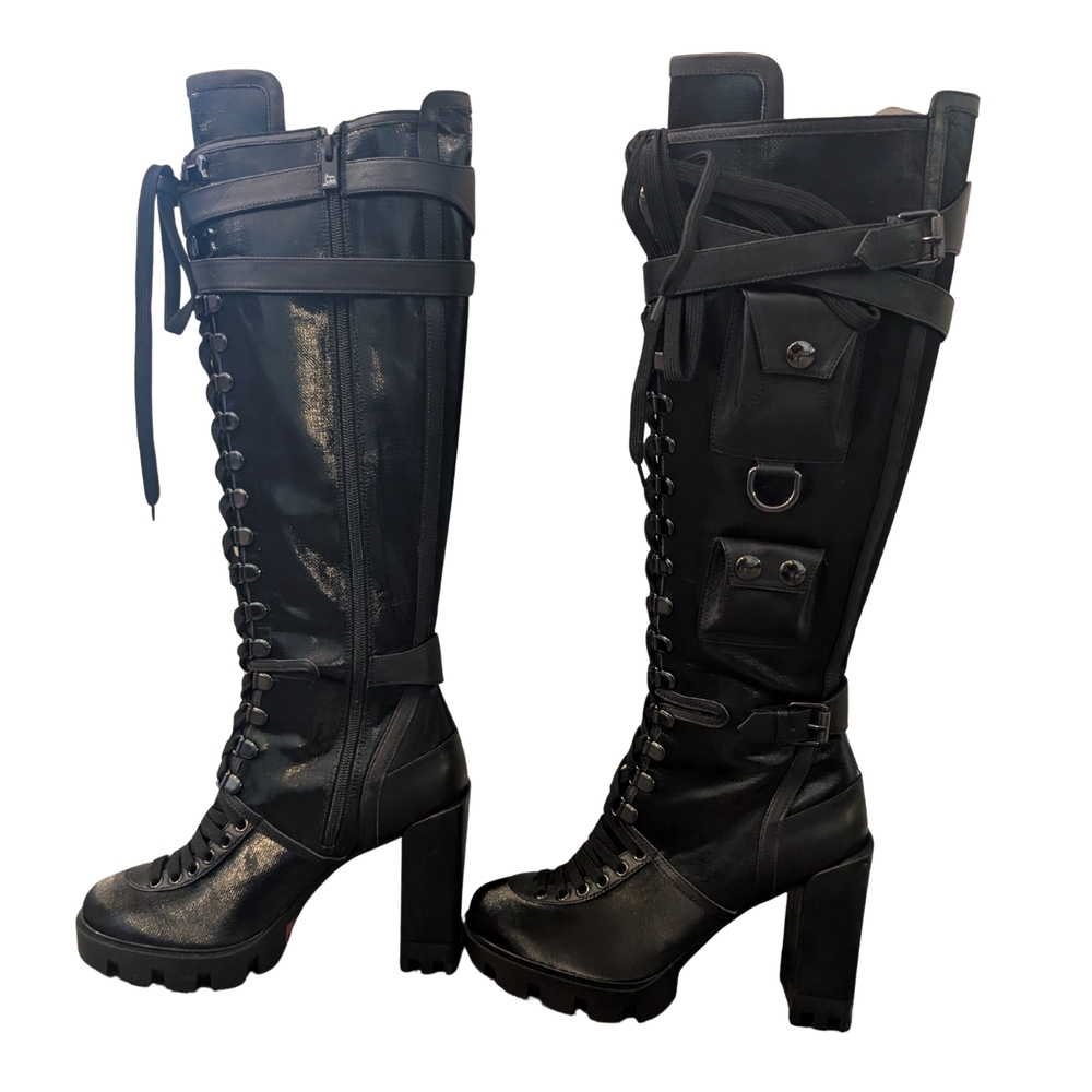 Christian Louboutin Black Heeled Lace-Up Boots